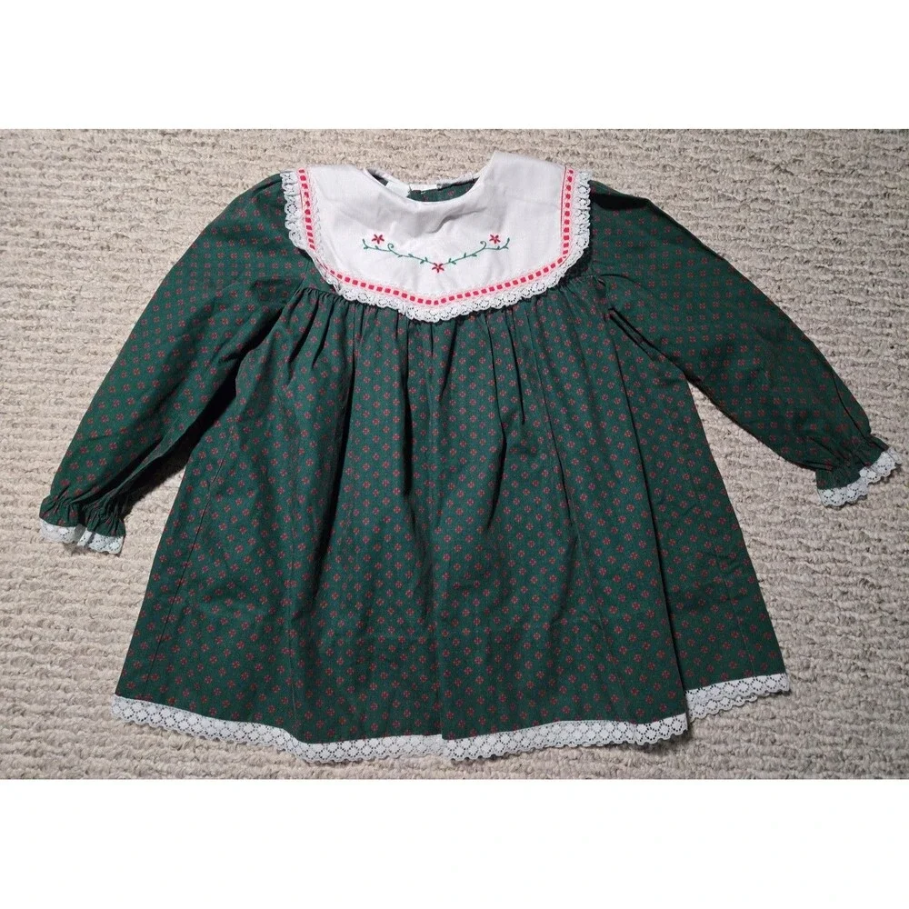 Vintage Nana's Pet Toddler Christmas Dress Green Red Lace Shawl Youth 4 Jcpenny